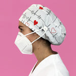 Long Hair Surgical Cap with with Buttons and Elastic Band - White Flutter