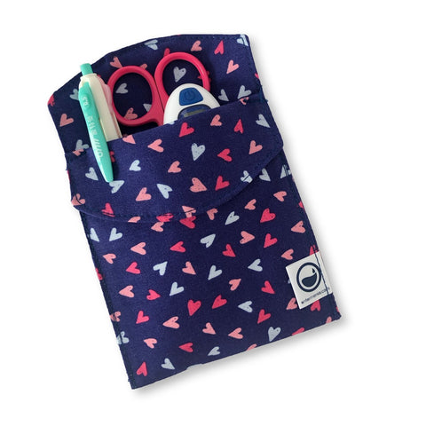 Nurse Pocket Protector Organiser 100% Cotton Navy Blue Hearts