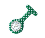 Silicone Nurse Fob Watch Quartz Machinery with Brooch Glow in the Dark Dotty Green