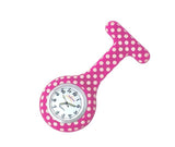 Silicone Nurse Fob Watch Quartz Machinery with Brooch Glow in the Dark Dotty Fuchsia