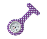 Silicone Nurse Fob Watch Quartz Machinery with Brooch Glow in the Dark Dotty Violet