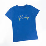 Custom Women's Fitted Medical T-Shirt Sky Royal Blue Heart EKG Script