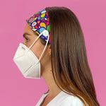 Headband Mask Holder with Buttons 100% Cotton Paisley