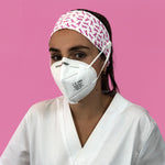 Headband Mask Holder with Buttons 100% Cotton Pink Bow - Breast Cancer