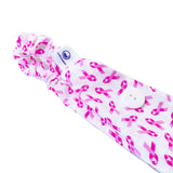 Headband Mask Holder with Buttons 100% Cotton Pink Bow - Breast Cancer