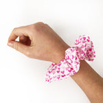 Scrunchie 100% Cotton Soft Elastic Hearts over White