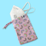 Multipurpose Bag Face Mask Holder Jewellery Keys Pouch 100% Cotton Pink Rainbow