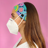 Headband Mask Holder with Buttons 100% Cotton Psicodelia