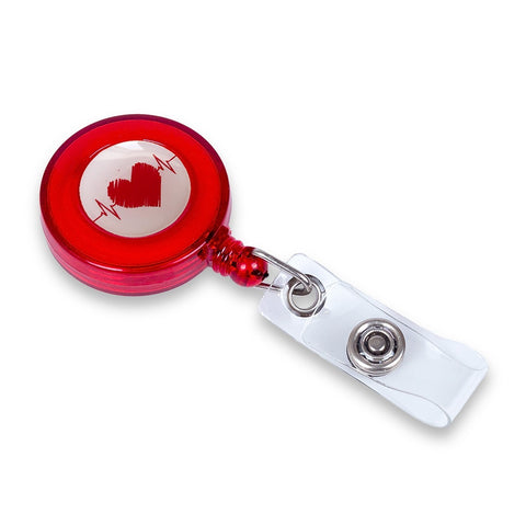 Retractable Clip with Metal Clip & Push-Button for ID Badge, Keys, Scissors Red