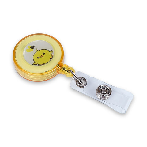 Retractable Clip with Metal Clip & Push-Button for ID Badge, Keys, Scissors Yellow