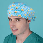 Short Hair Surgical Cap with Adjustable Laces - Bees