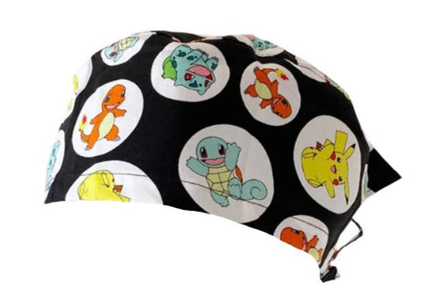 Short Hair Surgical Cap with Adjustable Laces - Black Pokemon