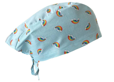 Short Hair Surgical Cap with Adjustable Laces - Blue Rainbow