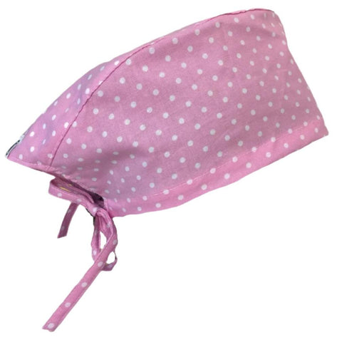 Short Hair Surgical Cap with Adjustable Laces - Dots over Pink