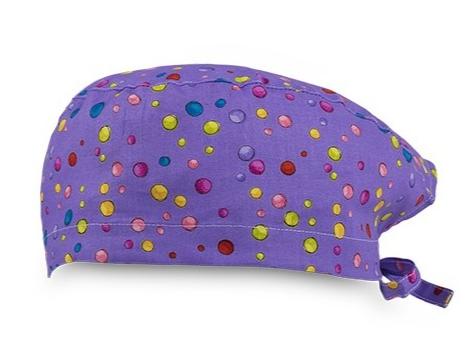 Short Hair Surgical Cap with Adjustable Laces - Dotties, Violet