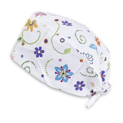 Short Hair Surgical Cap with Adjustable Laces - Garden Pop