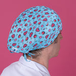 Short Hair Surgical Cap with Adjustable Laces - Hearts and Mushrooms