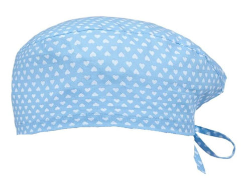 Short Hair Surgical Cap with Adjustable Laces - Hearts over Blue