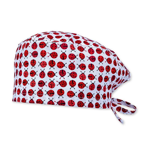 Short Hair Surgical Cap with Adjustable Laces - Ladybug