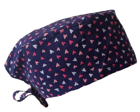 Short Hair Surgical Cap with Adjustable Laces - Navy Blue Hearts