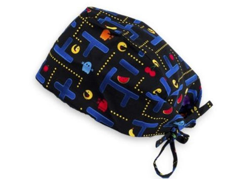 Short Hair Surgical Cap with Adjustable Laces - Pacman