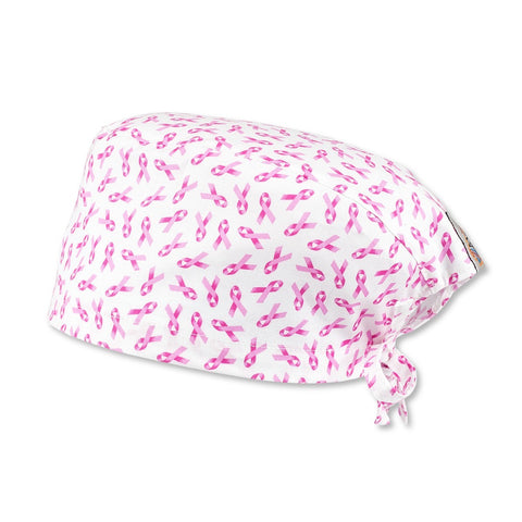 Short Hair Surgical Cap with Adjustable Laces - Pink Bow Breast Cancer