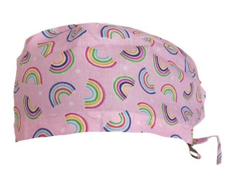 Short Hair Surgical Cap with Adjustable Laces - Pink Rainbow