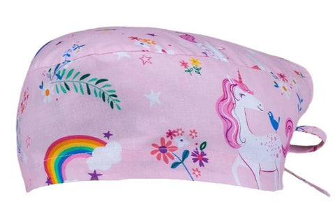 Short Hair Surgical Cap with Adjustable Laces - Rainbow Unicorns