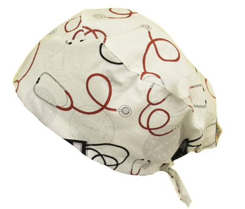 Short Hair Surgical Cap with Adjustable Laces - Stethoscope Printed