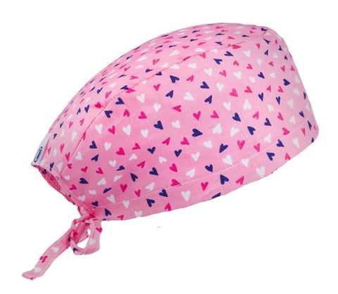 Short Hair Surgical Cap with Adjustable Laces - Strawberry Hearts