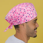 Short Hair Surgical Cap with Adjustable Laces - Strawberry Hearts