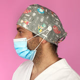 Short Hair Surgical Cap with with Buttons and Adjustable Laces - Alice