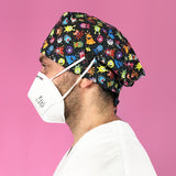 Short Hair Surgical Cap with with Buttons and Adjustable Laces 