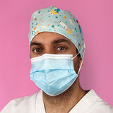 Short Hair Surgical Cap with with Buttons and Adjustable Laces - Nurse Care Aqua