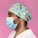 Short Hair Surgical Cap with with Buttons and Adjustable Laces - Nurse Care Aqua