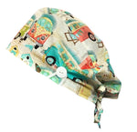 Short Hair Surgical Cap with with Buttons and Adjustable Laces - Beach Travel