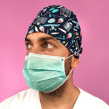 Short Hair Surgical Cap with with Buttons and Adjustable Laces - Navy Blue Instruments