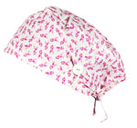 Short Hair Surgical Cap with with Buttons and Adjustable Laces - Pink Bow Breast Cancer