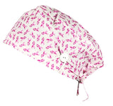 Short Hair Surgical Cap with with Buttons and Adjustable Laces - Pink Bow Breast Cancer