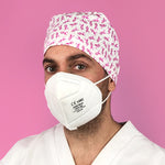 Short Hair Surgical Cap with with Buttons and Adjustable Laces - Pink Bow Breast Cancer