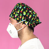 Short Hair Surgical Cap with with Buttons and Adjustable Laces - Cactus