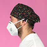 Short Hair Surgical Cap with with Buttons and Adjustable Laces - Coloured Musical Notes