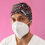 Short Hair Surgical Cap with with Buttons and Adjustable Laces - Girls Fight