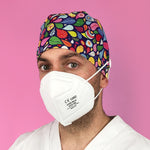 Short Hair Surgical Cap with with Buttons and Adjustable Laces - Paisley