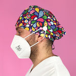 Short Hair Surgical Cap with with Buttons and Adjustable Laces - Paisley