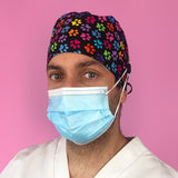 Short Hair Surgical Cap with with Buttons and Adjustable Laces - Footprints