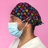 Short Hair Surgical Cap with with Buttons and Adjustable Laces - Footprints