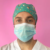 Short Hair Surgical Cap with with Buttons and Adjustable Laces - Nurse Care Turquoise