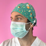 Short Hair Surgical Cap with with Buttons and Adjustable Laces - Nurse Care Turquoise