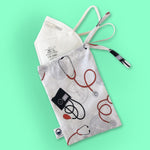 Multipurpose Bag Face Mask Holder Jewellery Keys Pouch 100% Cotton Stethoscope Printed